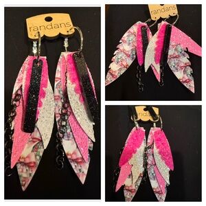 Randans Hot Pink Disco Glitter Feather & Lightning Bolt Earrings